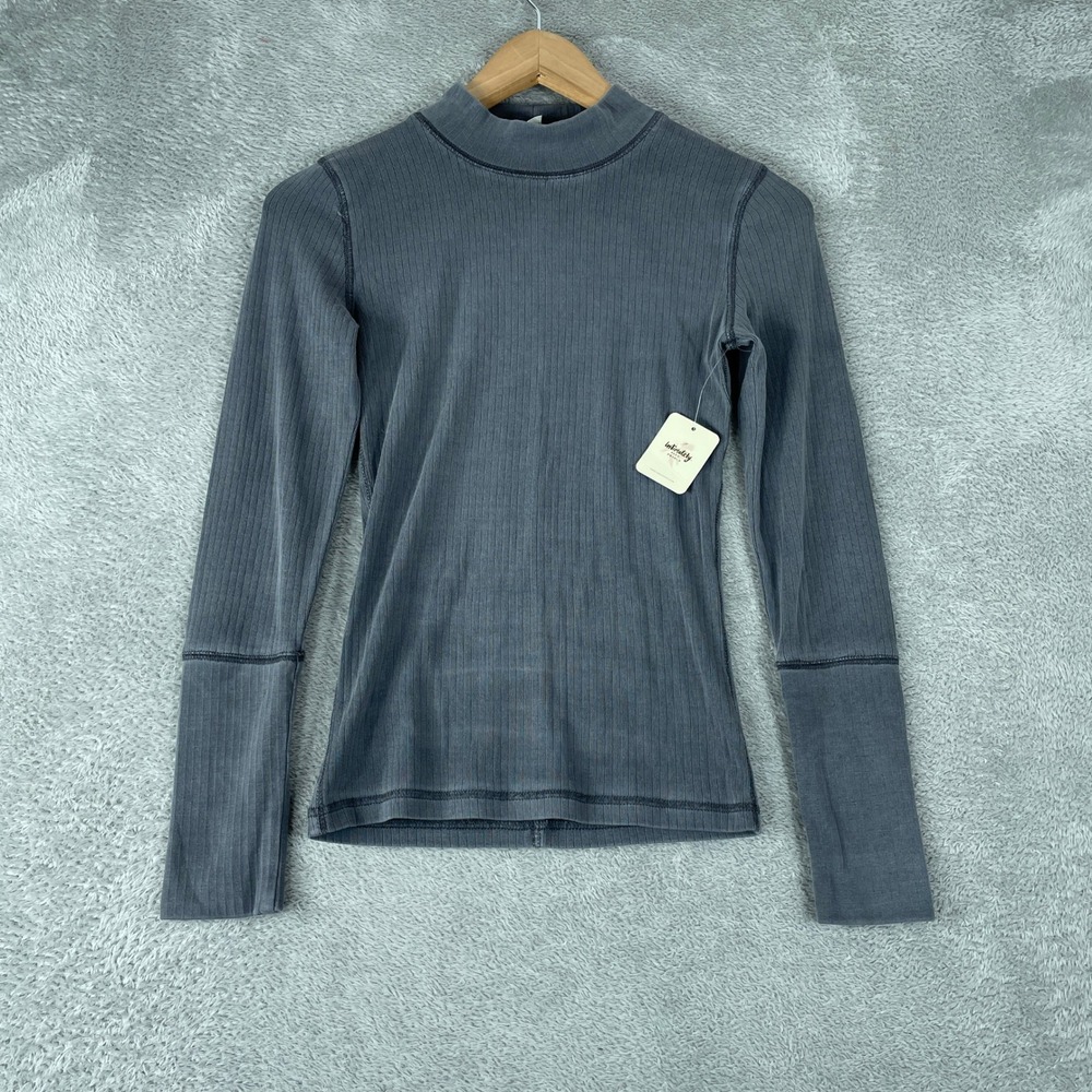 Free People Intimately Shirt Womens XS Gray Mock Neck Ribbed Layering Slim Fit